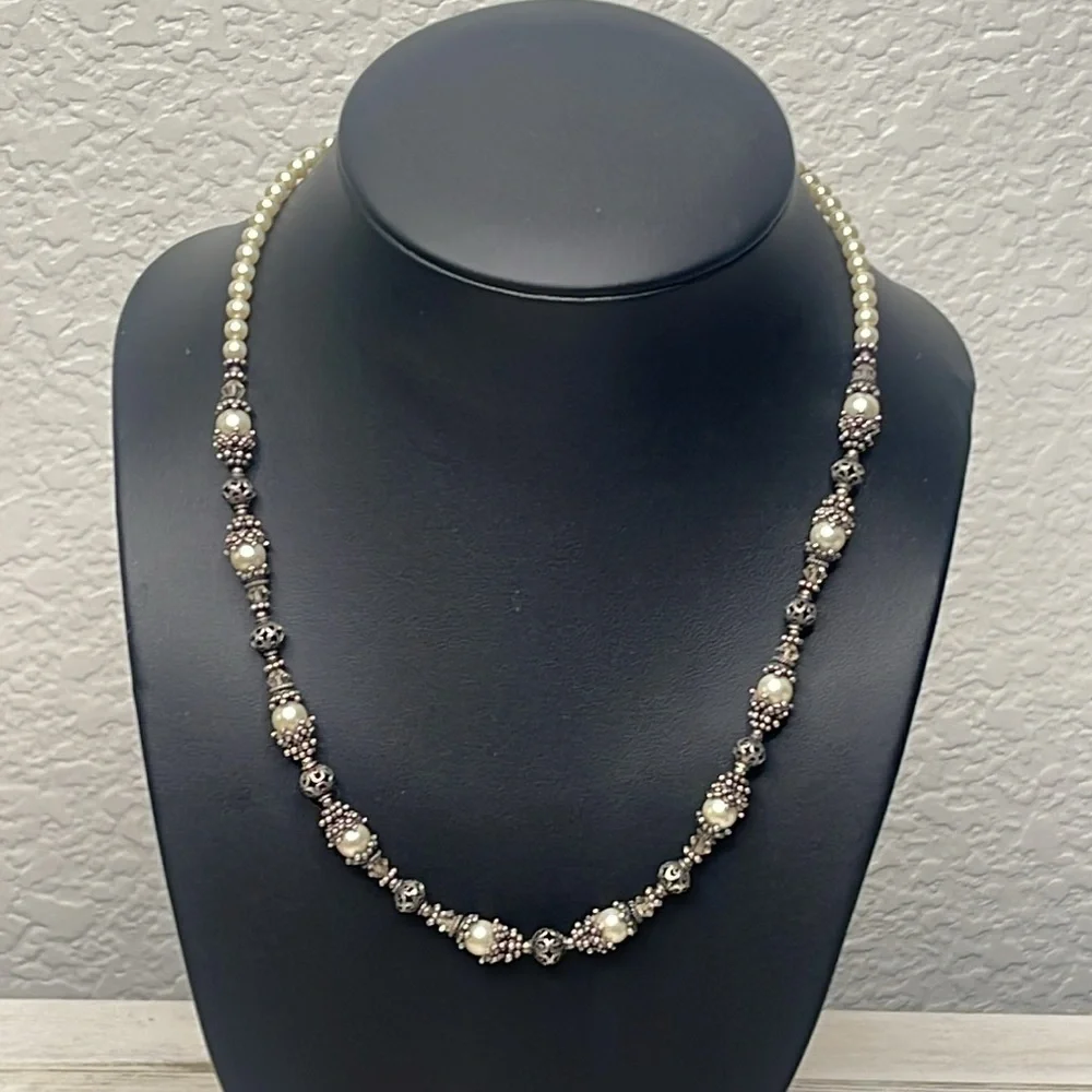 Vintage Sterling Silver Pearl Beaded Necklace